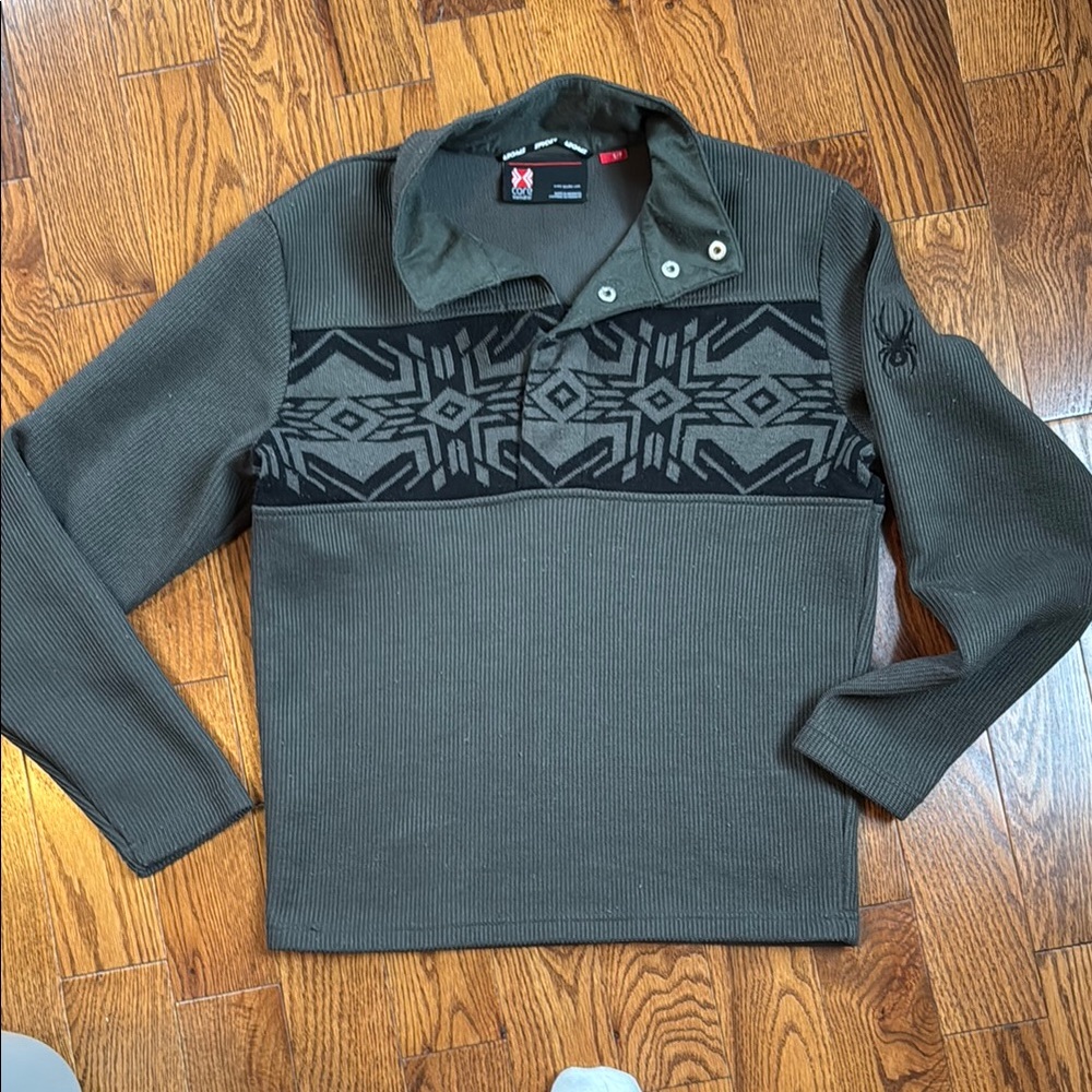 Men's Green Patterned Pullover Sweater Jacket - image 1